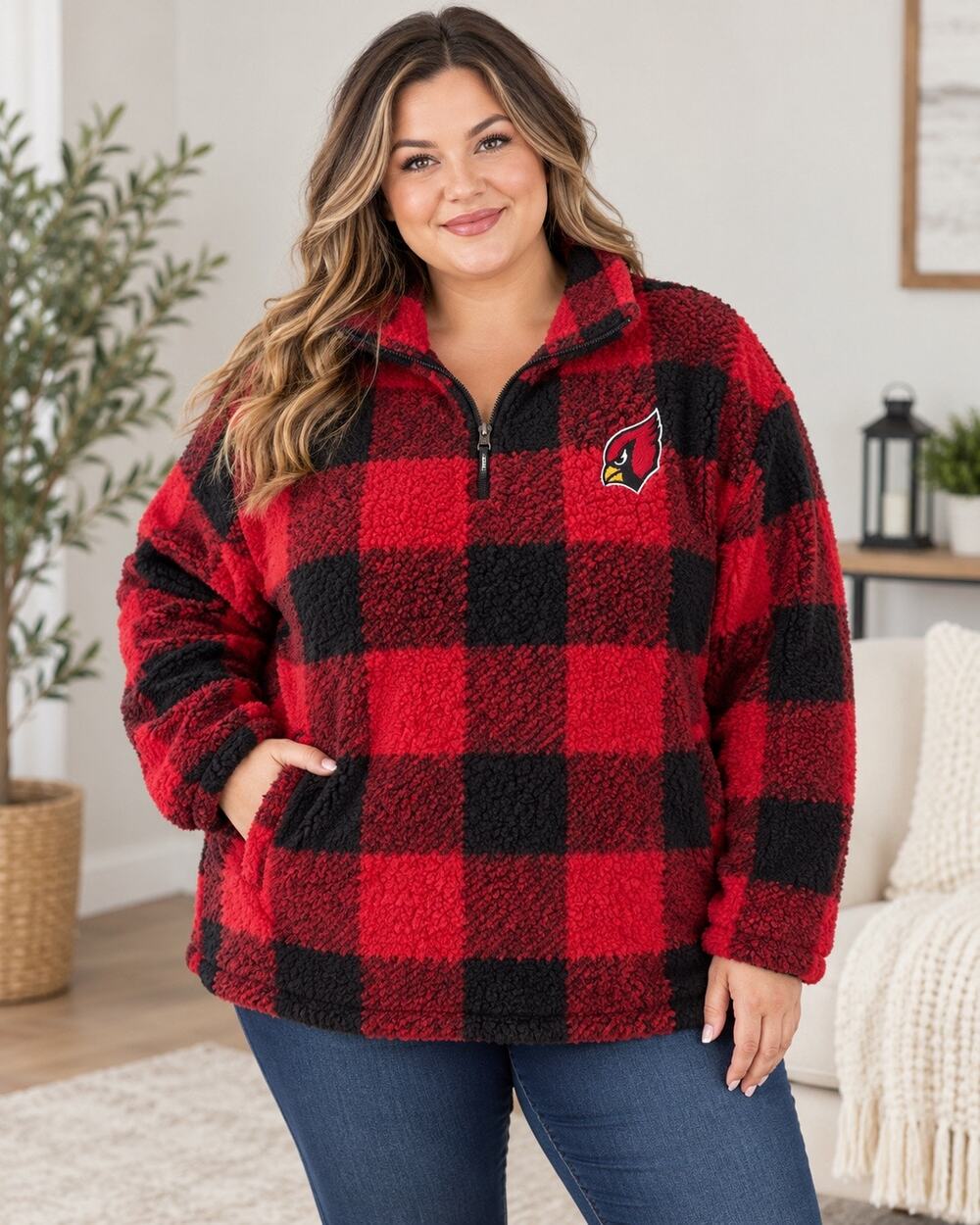 Women's G-III 4Her by Carl Banks Cardinals Sherpa Plaid Quarter Zip 2XL XXL